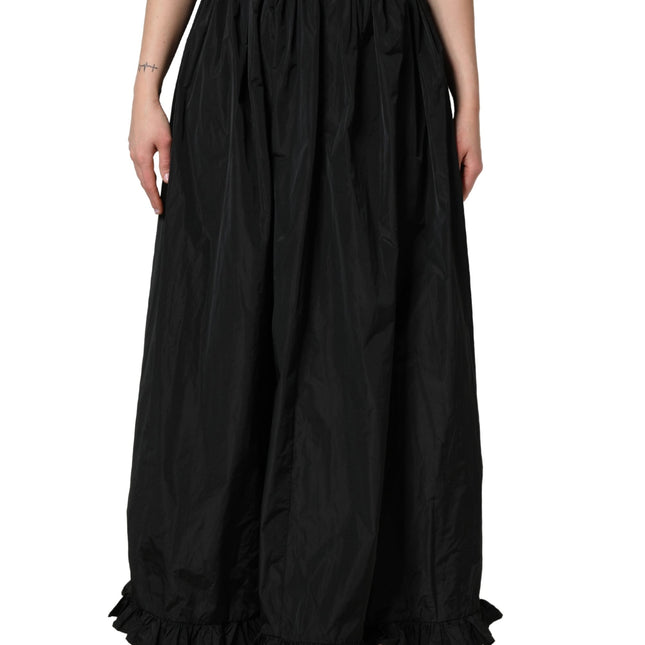 MSGM Black High Waist Pleated A-line Long Maxi Women Skirt