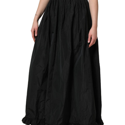 MSGM Black High Waist Pleated A-line Long Maxi Women Skirt
