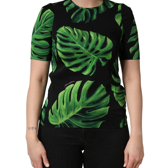 Dolce & Gabbana Black Philodendron Print Silk Blouse Top