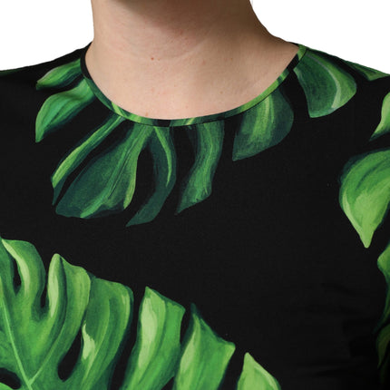 Dolce & Gabbana Black Philodendron Print Silk Blouse Top