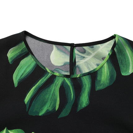 Dolce & Gabbana Black Philodendron Print Silk Blouse Top