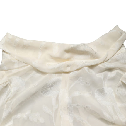 Dolce & Gabbana Off White Floral Semi Sheer Silk Blouse Top
