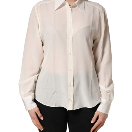 Dolce & Gabbana Off White Collared Long Sleeves Blouse Top