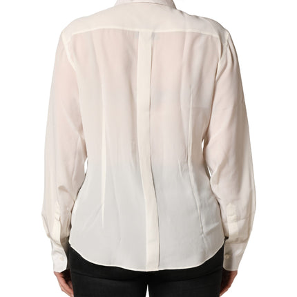 Dolce & Gabbana Off White Collared Long Sleeves Blouse Top