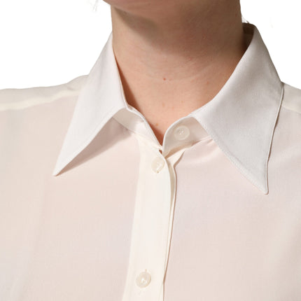 Dolce & Gabbana Off White Collared Long Sleeves Blouse Top