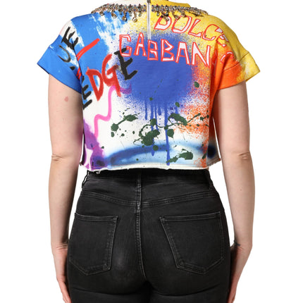 Dolce & Gabbana Multicolor Graffiti Crystals Crop Jersey Top