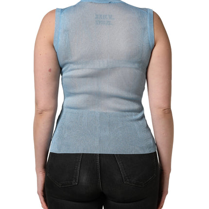 Dolce & Gabbana Blue Semi Sheer Ribbed Sleeveless Tank Top