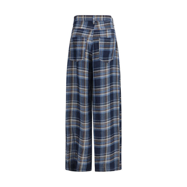 MARBELL Blue Linen Casual Pants