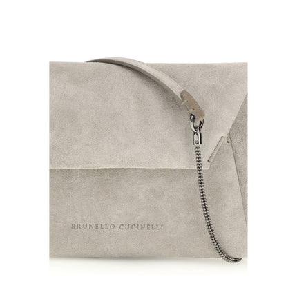 Brunello Cucinelli Gray Calf Leather Bos Taurus Shoulder Bag