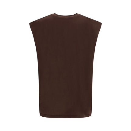 GCDS Brown Cotton Sleeveles T-Shirt