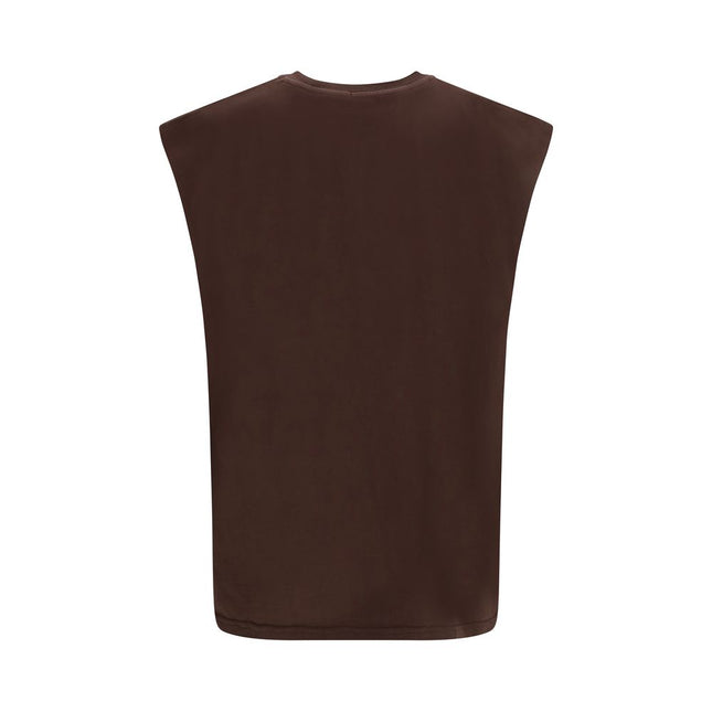 GCDS Brown Cotton Sleeveles T-Shirt