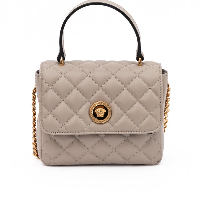 Versace Taupe Quilted Leather Handbag