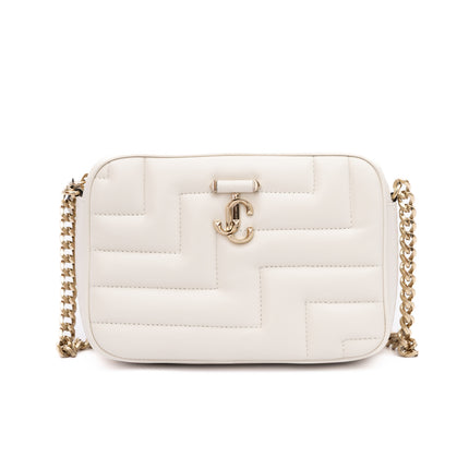 Jimmy Choo White Leather Avenue Camera Crossbody Bag