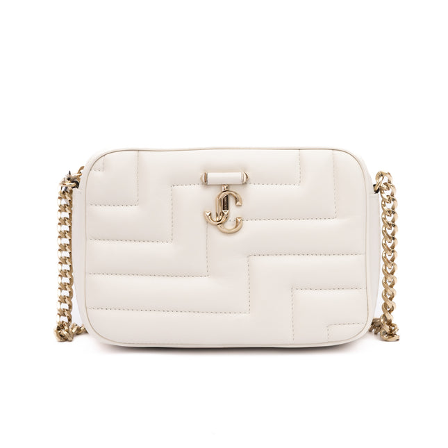 Jimmy Choo White Leather Avenue Camera Crossbody Bag