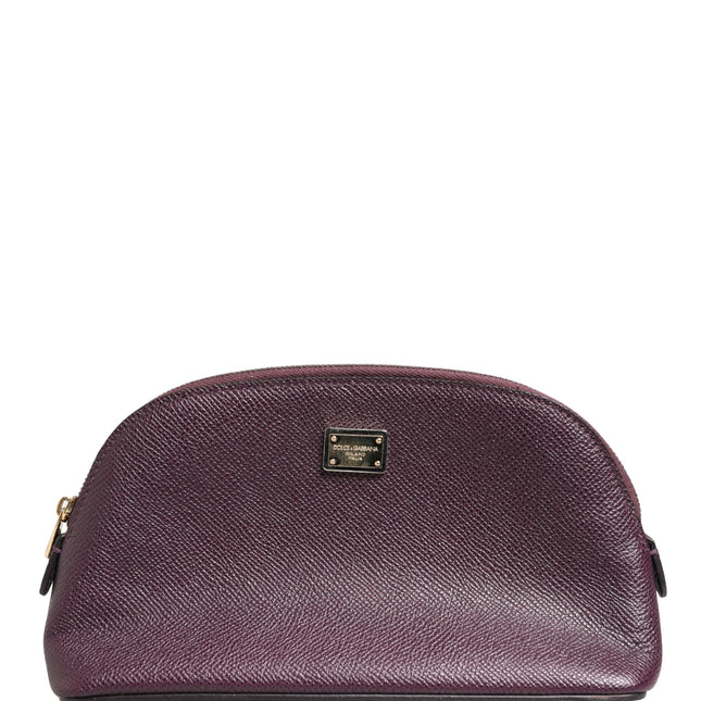 Dolce & Gabbana Dark Purple Leather DG Logo Zip Around Hand Purse Wallet
