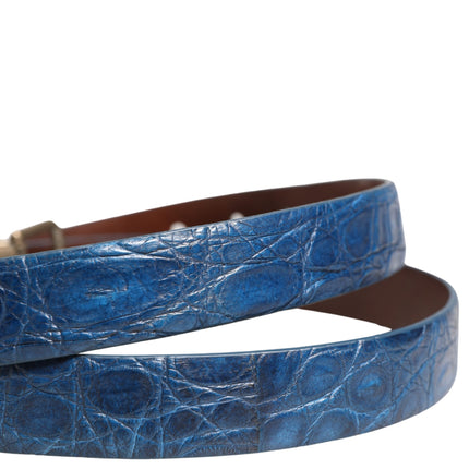 Dolce & Gabbana Navy Blue Leather Gold Tone Metal Buckle Belt