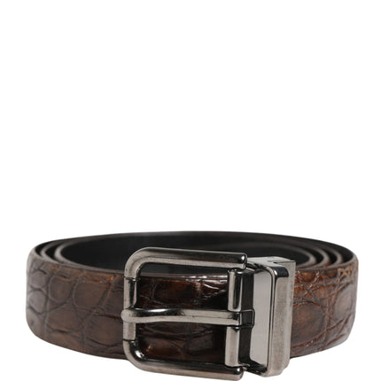 Dolce & Gabbana Brown Leather Silver Tone Metal Buckle Belt