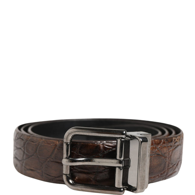Dolce & Gabbana Brown Leather Silver Tone Metal Buckle Belt