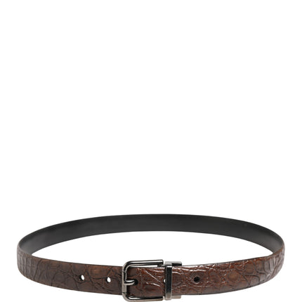 Dolce & Gabbana Brown Leather Silver Tone Metal Buckle Belt