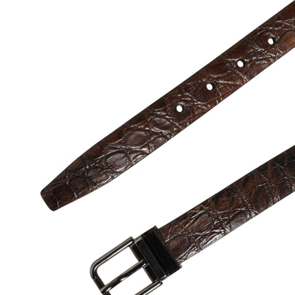 Dolce & Gabbana Brown Leather Silver Tone Metal Buckle Belt