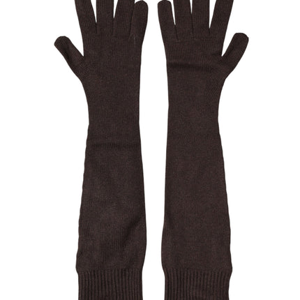 Dolce & Gabbana Brown Cashmere Knitted Elbow Length Mitten Gloves