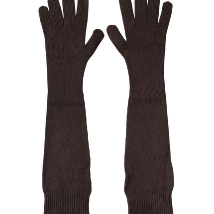 Dolce & Gabbana Brown Cashmere Knitted Elbow Length Mitten Gloves