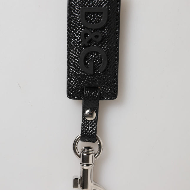 Dolce & Gabbana Black DG Logo Leather Silver Metal Keyring Men Keychain