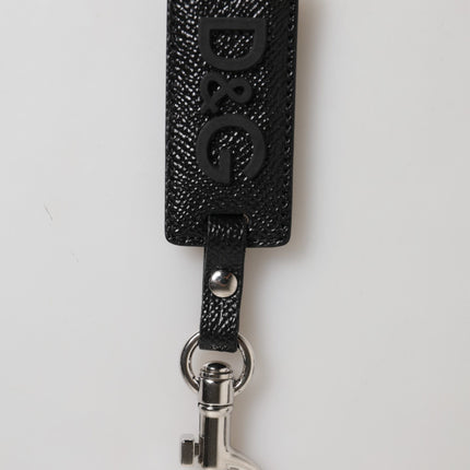 Dolce & Gabbana Black DG Logo Leather Silver Metal Keyring Men Keychain