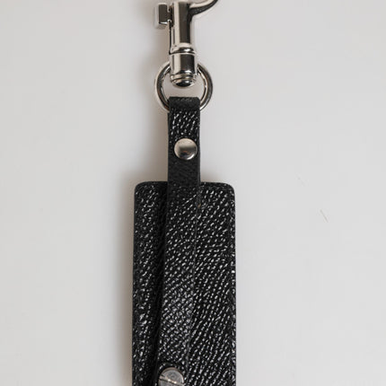 Dolce & Gabbana Black DG Logo Leather Silver Metal Keyring Men Keychain