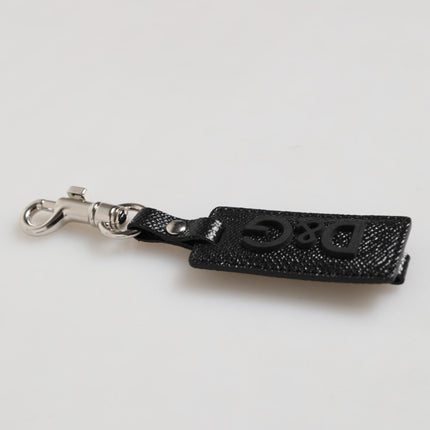 Dolce & Gabbana Black DG Logo Leather Silver Metal Keyring Men Keychain
