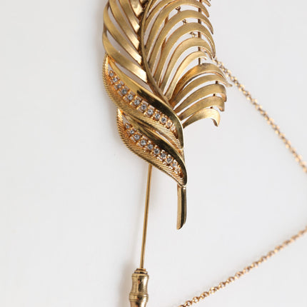 Dolce & Gabbana Gold Sterling Silver925 Leaf Embellished Lapel Pin Brooch
