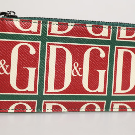 Dolce & Gabbana Green Calf Leather Logo Print Monogram Card Holder Wallet