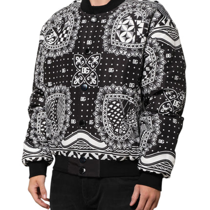 Dolce & Gabbana Black White BandanaPrint Men Bomber  Jacket