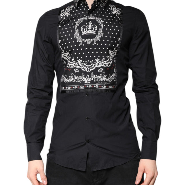 Dolce & Gabbana Black White Bandana GOLD Formal Dress Shirt