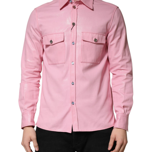 Dolce & Gabbana Pink Cotton Collared Men Button Down Shirt