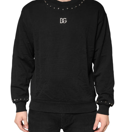 Dolce & Gabbana Black Embellished Cotton Sweatshirt Sweater
