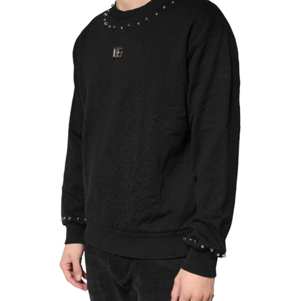 Dolce & Gabbana Black Embellished Cotton Sweatshirt Sweater