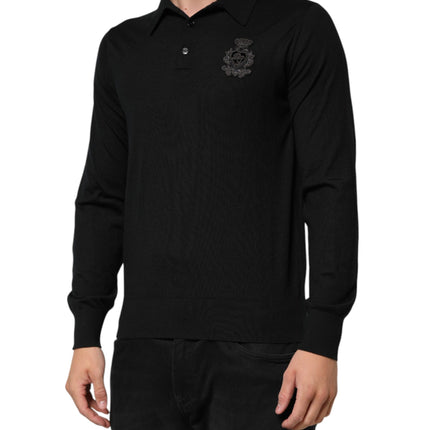 Dolce & Gabbana Black Crest Long Sleeve Men Pullover Sweater