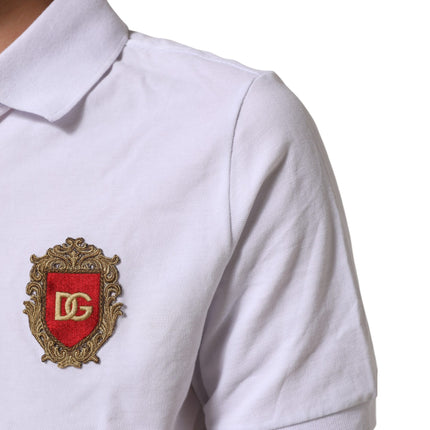 Dolce & Gabbana White Cotton Crest Embroidery Polo  T-shirt