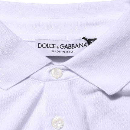 Dolce & Gabbana White Cotton Crest Embroidery Polo  T-shirt