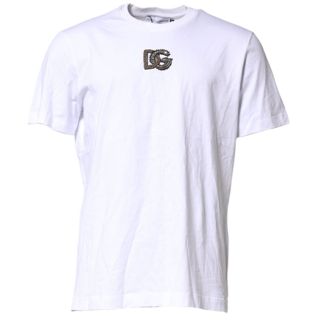 Dolce & Gabbana White Cotton DG Logo Embroidery Men  T-shirt