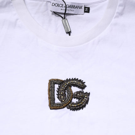 Dolce & Gabbana White Cotton DG Logo Embroidery Men  T-shirt