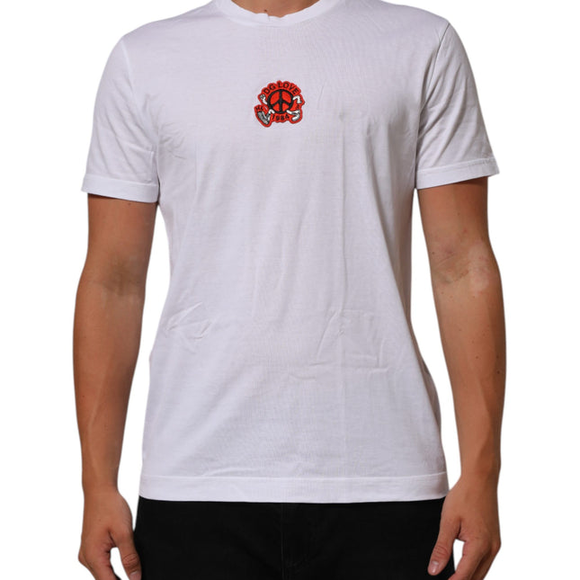Dolce & Gabbana White Cotton DG Love Patch Crew Neck T-shirt
