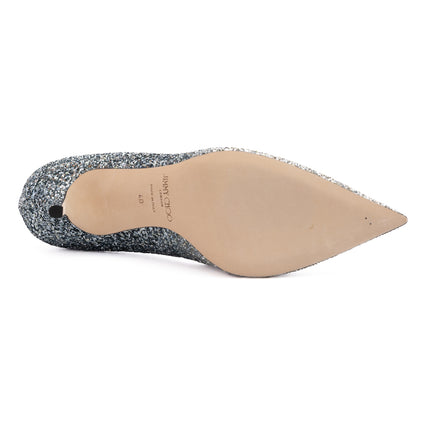 Jimmy Choo Silver Coarse Glitter Degrade Agnes Pumps