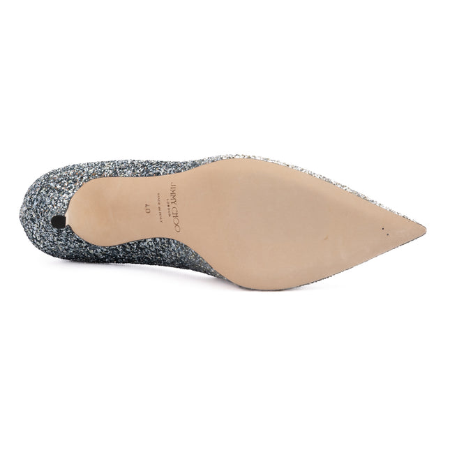 Jimmy Choo Silver Coarse Glitter Degrade Agnes Pumps