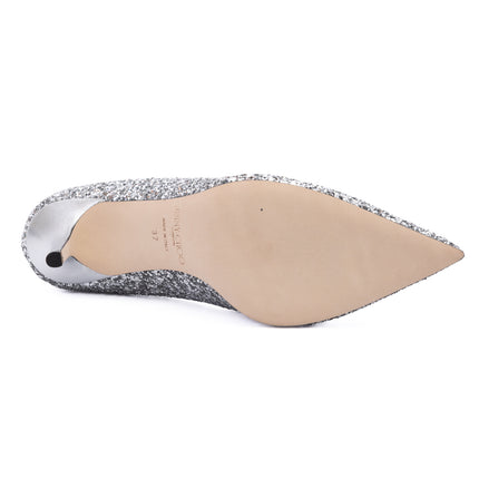 Jimmy Choo Silver Coarse Glitter Fabric Agnes Pumps