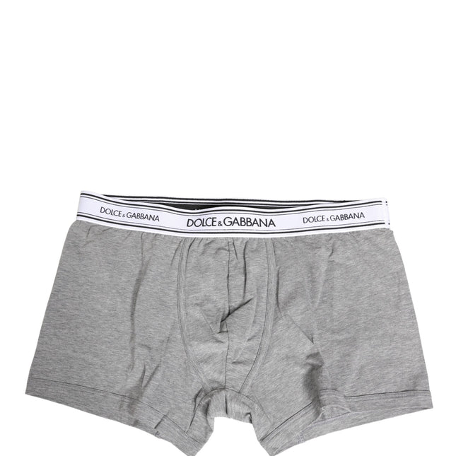 Dolce & Gabbana Gray Logo Waistband Cotton Men Boxer Underwear