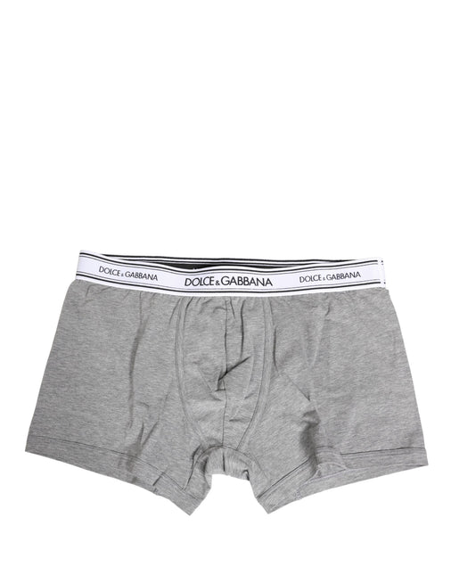 Dolce & Gabbana Gray Logo Waistband Cotton Men Boxer Underwear
