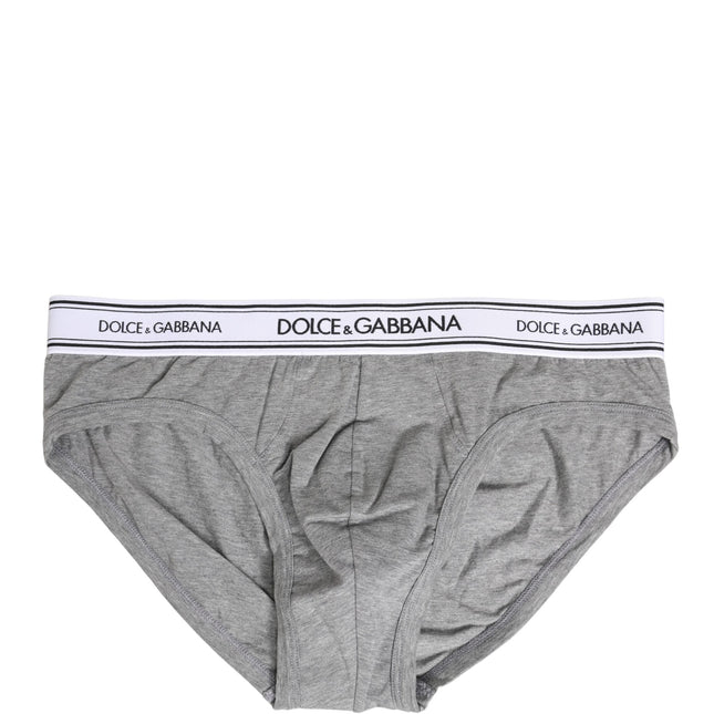 Dolce & Gabbana Gray Logo Waistband Men Midi Brief Underwear