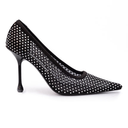Jimmy Choo Black Mesh Satin Crystal Ixia 95 Pumps